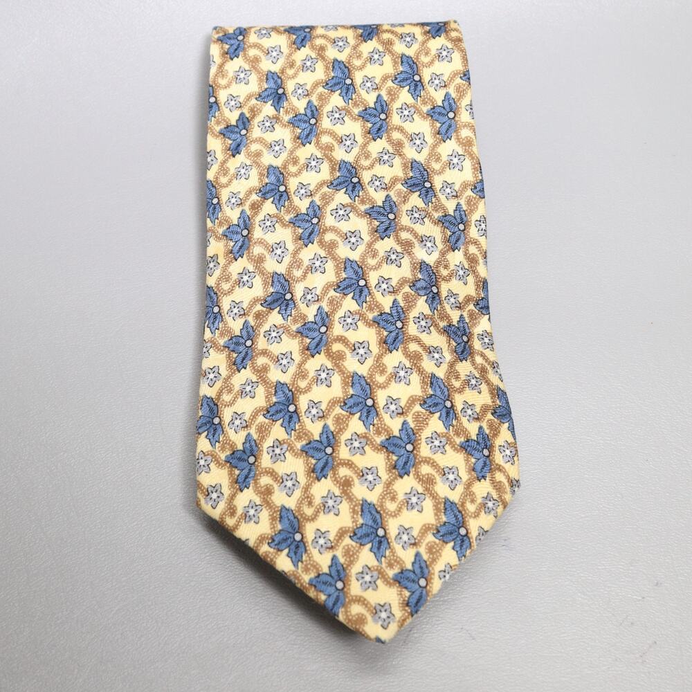 Guitar Tie Mens 58 in Yellow Blue Floral Imported Silk Argyle Wide Lined